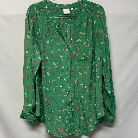 Zac & Rachel Green Blouse with Fruit Pattern NWOT - Picture 1 of 4